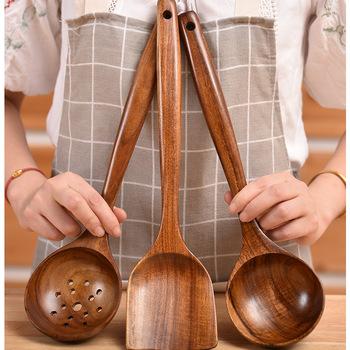 China Wholesale Eco-Friendly Kitchen Stocked Teak Wood Non-Stick Cookware Set Wooden Cookware Utensils Set for sale