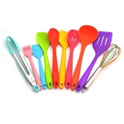 China Top Selling 10pcs Kitchen Silicone Stocked Non-Stick Cookware Set Set Colorful Stainless Steel Cookware Utensils Set for sale