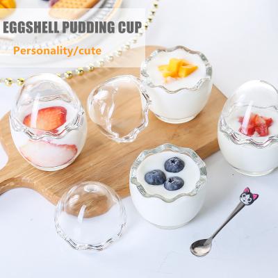 China Viable restaurant and home eggshell jelly and pudding glass cup cute cartoon mousse candle cup for sale