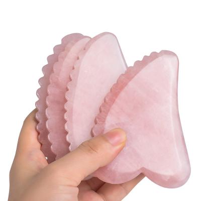 China Rose Quartz Heart Facial Stone Crystal Daily Gua Sha Sculpty Face Massage Tool Rose for sale