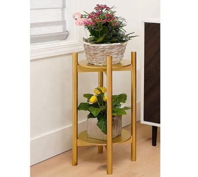 China Quality New Design Sustainable Stackable Plant Stand Flower Guaranteed Stackable Gold Bamboo Stands for sale