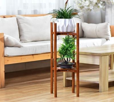 China Various Promotional Fashion Adjustable Stackable Brown Bamboo Plant Rack Viable for sale