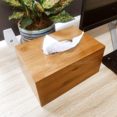 China 2021 Modern Bamboo Tissue Box Office Desk Accessories Storage Paper Rack for sale