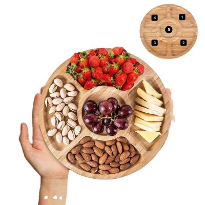 China Foldable 360-Degree Revolving Bamboo and Wooden Serving Tray Snack Plate for sale