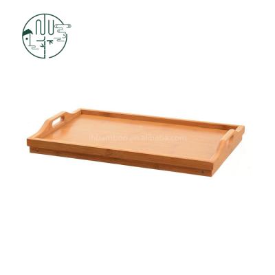 China Collapsible Foldable Adjustable Natural Bamboo Breakfast Table Food Serving Serving Tray With Lowering Legs for sale