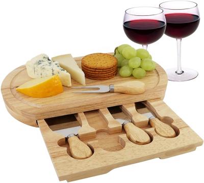 China Good Price Sustainable New Type Natural Color Bamboo Cheese Serving Board With Knife Set for sale