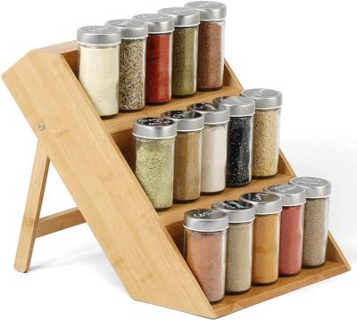 China Exquisite Sustainable Bamboo Spice Structure Countertop Three Tier Storage Rack for sale