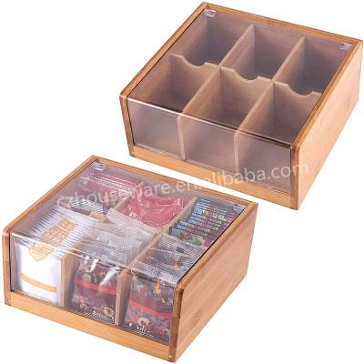 China Viable Made in China Wholesale Tea Bag Holder Organizer Flip Bamboo Tea Storage Box for sale