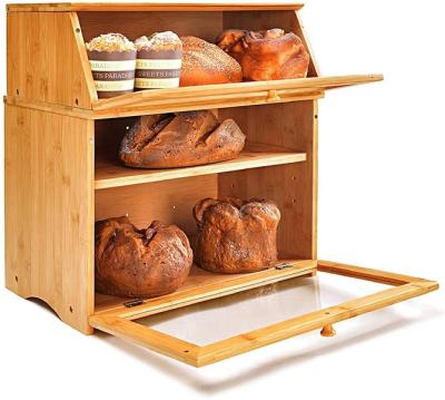 China Sustainable Special Hot Selling Three Layers Rectangle Extra Large Sustainable Bamboo Bread Box for sale