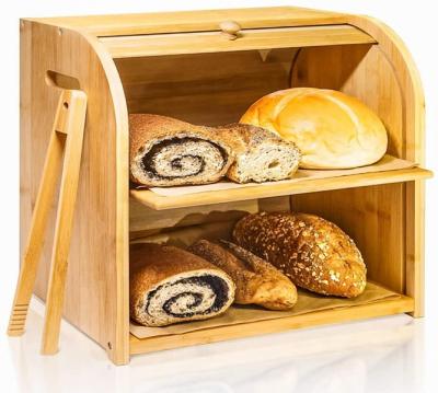 China Viable Exquisite Structure Tow Layers Portable Bamboo Food Bread Storage Box for sale