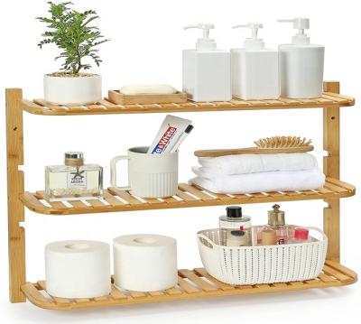 China Sustainable New Type Sustainable Three Tier Bamboo Natural Color Bathroom Attractive Price Rack for sale