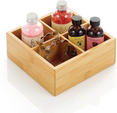 China Mul-function Sustainable Use Bamboo Tea Storage Box Desktop Organizer with 4 Compartments for sale