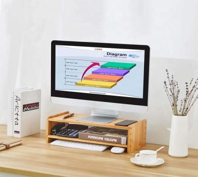 China Adjustable Natural Rectangle Monitor Bamboo Riser Stand With Two Rows for sale