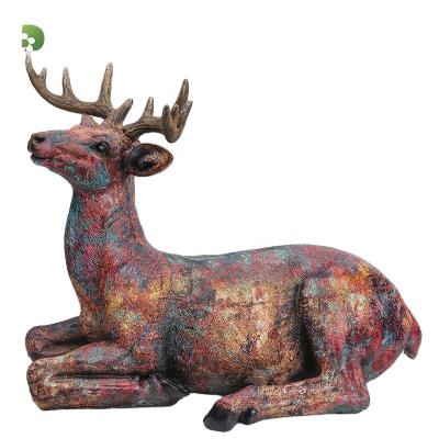 China Art Decor Resin Deer Reindeer Christmas Ornament Floor Decoration Animal Statues Customized Ware Statue Figurine Resin Crafts for sale