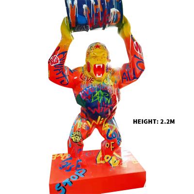 China Custom Made Outdoor King Kong Art Sculpture Garden Decor Fiberglass 2.2M Wide Standing Gorilla Statue Figurine Resin Figure from Europe for sale