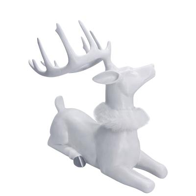 China Decoration White Gold Warm Texture Resin Reindeer Sculpture Ornament Christmas Gift for sale