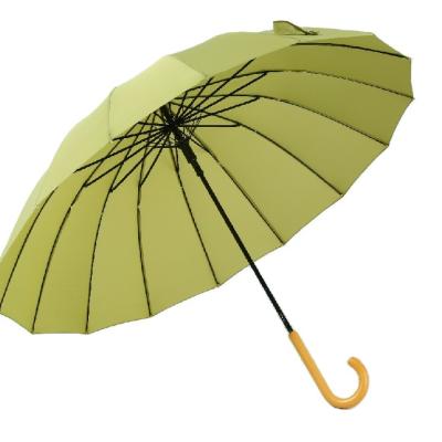 China Japandi Japanese Style Retro Simple popular solid color straight umbrella fiberglass shaft wood handle man and women umbrellas for sale