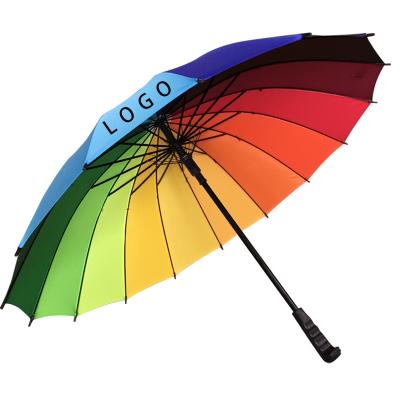 China CLASSIC Customized Logo 16K Automatic Open Iridescence Umbrella Golf Windproof Parasol Long Straight Handle Rainbow Umbrella for sale