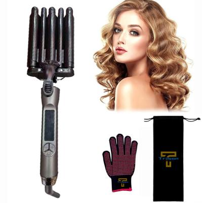 China Professional Ceramic Hair Curler Roller 1.2 Inch Curling Iron Hair Curler Roller Styler LCD Display Large 5 Barrel Wave Hair Curler Five Barrel Curling Wand for sale