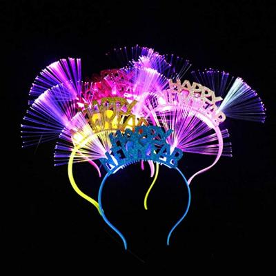 China Hot Sales Hair Decoration 2020 Happy New Years Glowing Headband LED Fiber Optic Light Christmas Party Supplies for sale