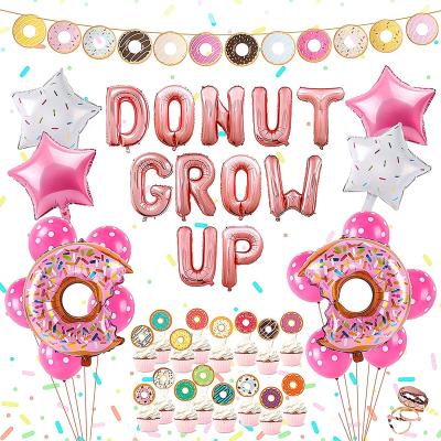 China Eco-friendy Donut Grow Up Kit Happy Birthday Decorations Cake Topper Donut Foil Balloons Party Supplies W0322 for sale