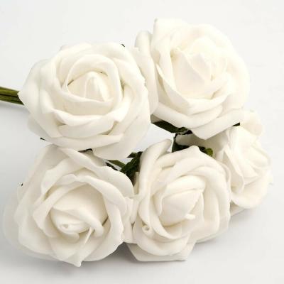 China Popular 5CM FOAM ROSES Group of 6 Stems Wedding Colorless Artificial Bouquet Flowers for sale