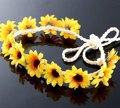 China Multicolor Vintage Sunflower Wreath Floral Flower Headband Wreath With Adjustable Elastic Headband For Women Promotion Headband for sale