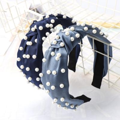 China Wholesale Korea Popular Fashion Women's Fashion Hair Accessories Headband Wig Plastic Women Headband Fabric Bead Tie Knot Plastic Headband For Girls for sale