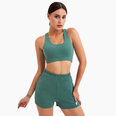 China Breathable Fashion Gym Ladies Crop Tank Tops Set High Waisted Drawstring Shorts Tracksuits Soild Color Sports Suit for sale