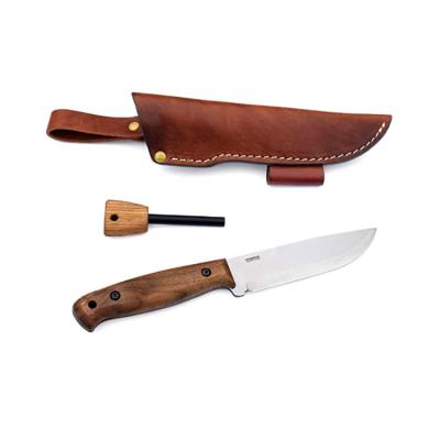 China Customized Sparkler Customized Steel Wood Handle Cool Camping Straight Knives Fixed Blade Hunting Knife With Custom Leather Sheath For Survival for sale