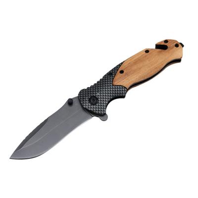 China Belt Clip X50 Survival Camping And Rise Titanium Coated Products Folding Pocket Knife With Olive Wood Handle for sale