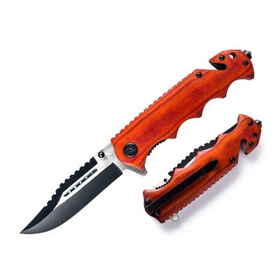 China Thumb button custom wood handle hot sales survival camping bolsillo military tactical knife for sale