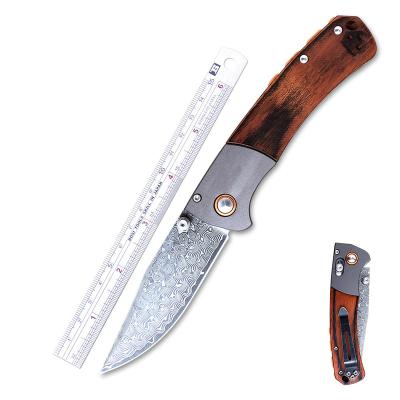 China Belt Clip Hunting Series 1 VG10 Steel Damascus Wood Handle Collectible Wood Handle Folding Tactical Knife for sale