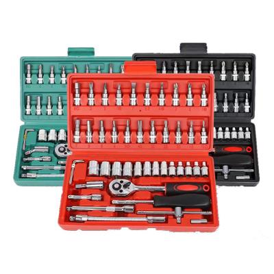 China Car Tool Kit 46 PCS Socket Wrench Car Chrome Vanadium Hand Grip Set Box Tool Screwdriver Mechanic Tool Kits Electric Auto Repair Kit for sale