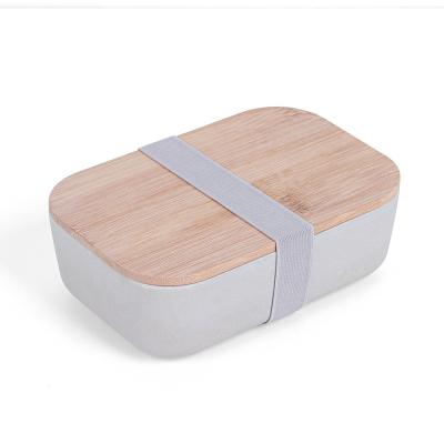 China Eco-Friendly Sustainable Bamboo Fiber Bento Lunch Box With Wooden Lid For Kitchen for sale