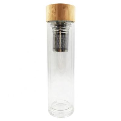 China New Modern Sustainable Design Low Price Glass Water Bottle With Bamboo Straw Bamboo Lid for sale