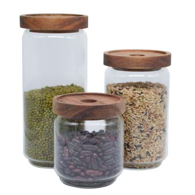 China High Borolicate Glass Jar Sealed Reservoir Viable Airtight Acacia Wood Lid for sale