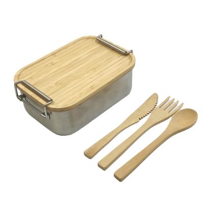 China Sustainable Rectangle Stainless Steel Food Storage Container Bamboo Bamboo Sealing Lid for sale