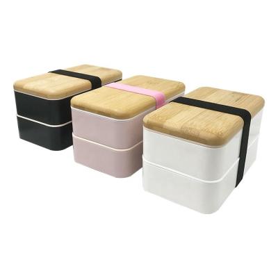 China 1200Ml Double Layer Bread Lunch Bento Box 2 Eco Friendly Plastic Compartment Microwavable for sale