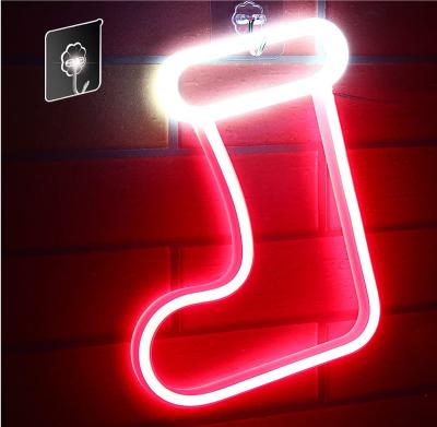 China Boot Christmas Boot Lights Wall Decor Neon Battery and USB Powered Gifts and Creative Lighting Kids Home Decor Led Neon Sign for sale