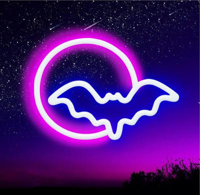 China Cactus Moon and Bat LED Neon Sign Lights for Wall USB Wall Decor Bedroom Kids Gift Battery Operated Living Room Wedding Halloween for sale