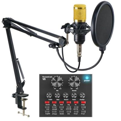 China Professional Audio V8 Omnidirectional Hot Selling Sound Card Set Condenser Microphone BM800 For Live Karaoke Game Recording for sale