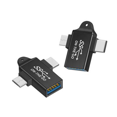 China LAPTOP USB 3.0 Female to Type-C + Micro 2 in 1 OTG Adapter ON-THE-GO Connector for Mobile Phone Iphone Laptop Notebook for sale