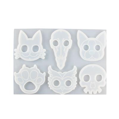 China Viable Cat Head Self Defense Keychain Crystal Epoxy Silicone Molds DIY Key Chain Pendant Casting Silicone Mold for sale