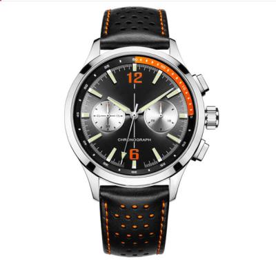 China Fashionable Chronograph Men Quartz Watch with Genuie Leather Watch Band, Waterproof Stainless Steel Chronograph Watch for sale