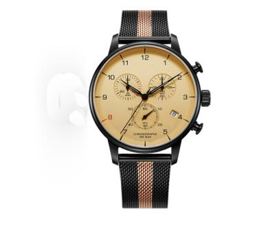 China Day/Date Vintage Quartz Watch with Stainless Steel Watch Case, Two Tone Mesh Strap Watch Chronograph for sale