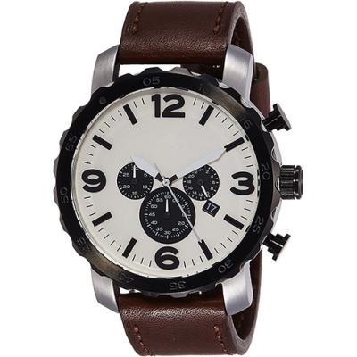 China Chronograph stainless steel men's quartz watch with leather band and big dial watches, men's quartz watch for sale