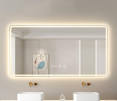 China Customized Modern Silver Aluminum Bathroom Frameless Smart Bath Mirror Wall Mounted Mirror With LED Light for sale