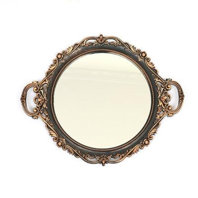 China Art Deco Antique Round Tray Vintage Decor Colorful Kitchen pp Frame Irregular Living Room Shower Mirror Bathroom Wall Gold Mirror for sale