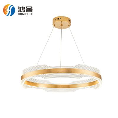 China Light Switchable Adjustable Pending Height Aluminum Tricolor Emitting Unique Designed Gold Round Modern Hanging Luxury Led Chandelier Pendant Lights for sale